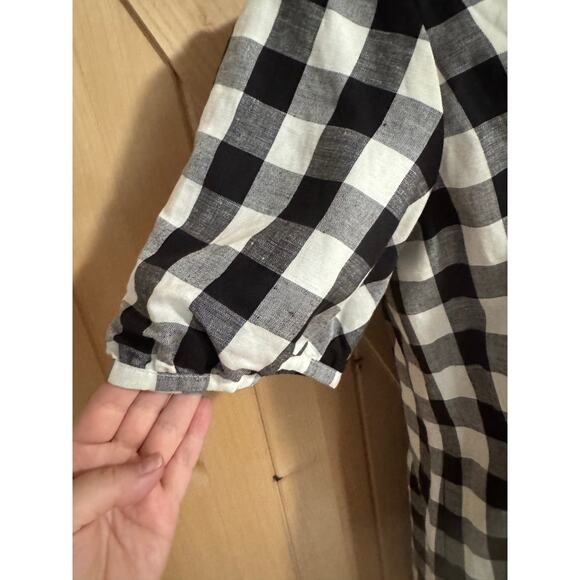 Loft | Black White Gingham Plaid Cotton Button Puff Sleeve Dress | Size 12T - Picture 3 of 14